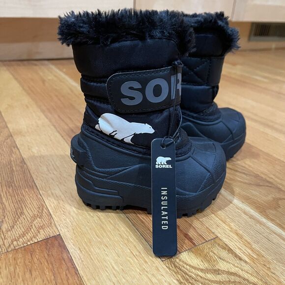 SOREL Snow Commander Toddler Boots Size 4 Black Faux Fur Winter NEW NO BOX - Picture 3 of 11